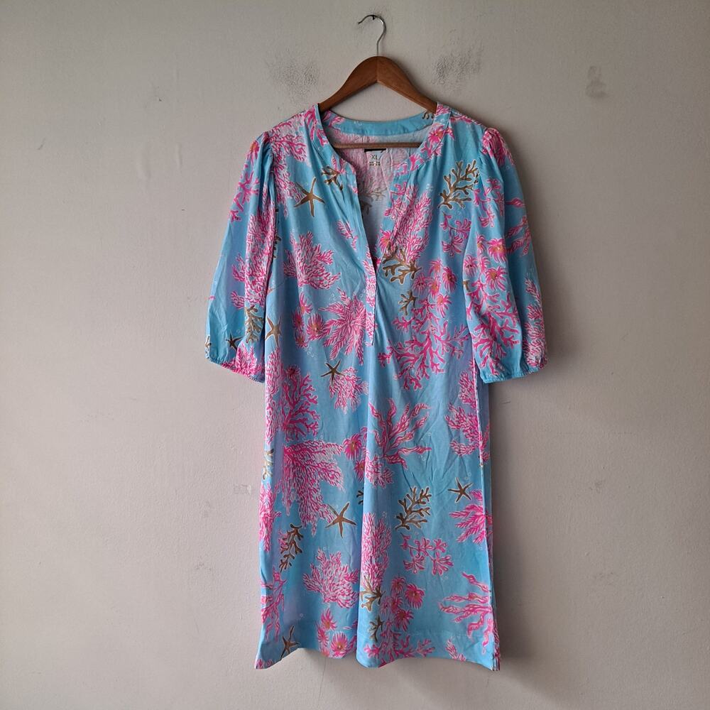 NWOT Lilly Pulitzer Colson Mini Popover Dress Royal Coral Blue Pink Womens Sz XL - Picture 4 of 11
